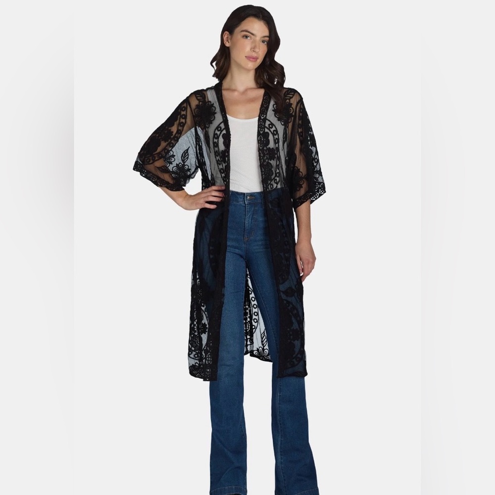 Time and Tru Black Lace Kimono